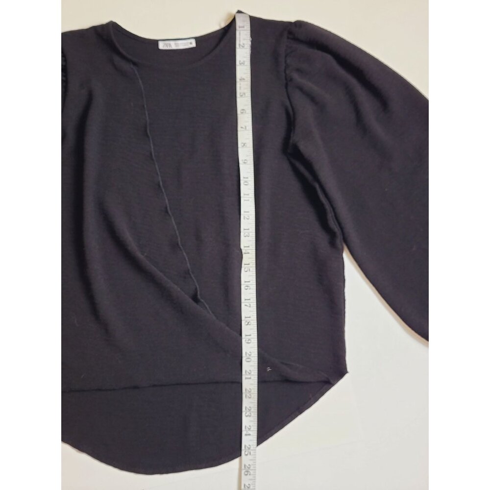 Zara Black Crossover Faux Wrap Balloon Sleeve Top Size Small - Picture 8 of 10